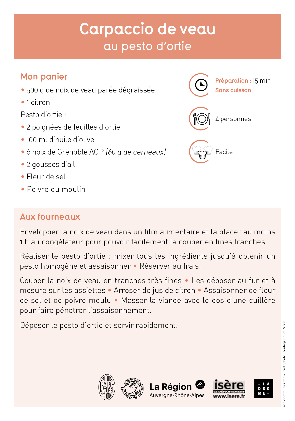 Carpaccio de veau au pesto d’ortie
