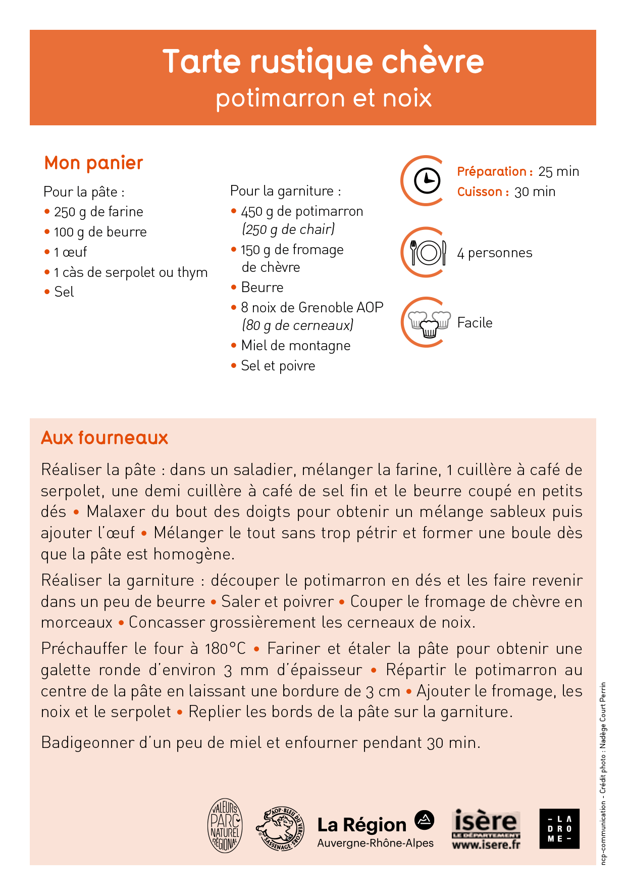 Tarte rustique chèvre potimarron et noix